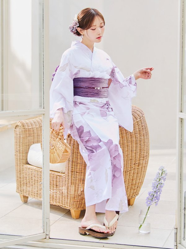 画像11: 【即日発送】アンティークパープルローズ浴衣【浴衣３点セット 浴衣/帯/下駄】[YMT]