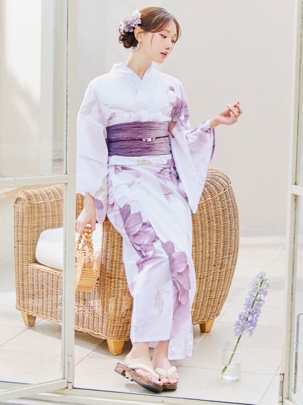 画像13: 【即日発送】アンティークパープルローズ浴衣【浴衣３点セット 浴衣/帯/下駄】[YMT]