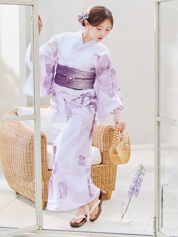 画像3: 【即日発送】アンティークパープルローズ浴衣【浴衣３点セット 浴衣/帯/下駄】[YMT]