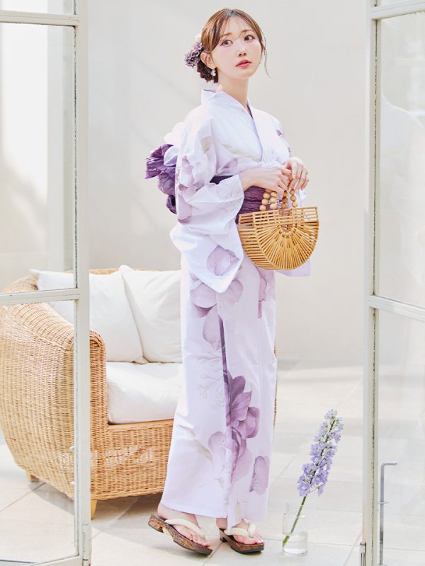 画像6: 【即日発送】アンティークパープルローズ浴衣【浴衣３点セット 浴衣/帯/下駄】[YMT]
