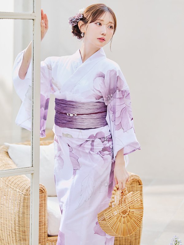 画像9: 【即日発送】アンティークパープルローズ浴衣【浴衣３点セット 浴衣/帯/下駄】[YMT]