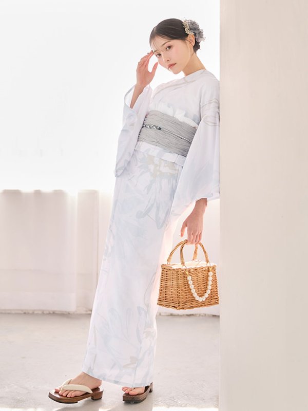 画像3: 送料無料！【即日発送】ニュアンスフラワーホワイト浴衣【浴衣３点セット 浴衣/帯/下駄】[OF04]