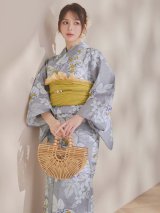 【即日発送】グレー×フラワー浴衣  【浴衣３点セット 浴衣/帯/下駄】[OF04]