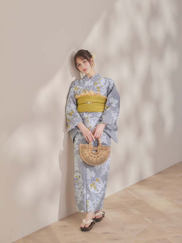 画像14: 【即日発送】グレー×フラワー浴衣  【浴衣３点セット 浴衣/帯/下駄】[OF04]