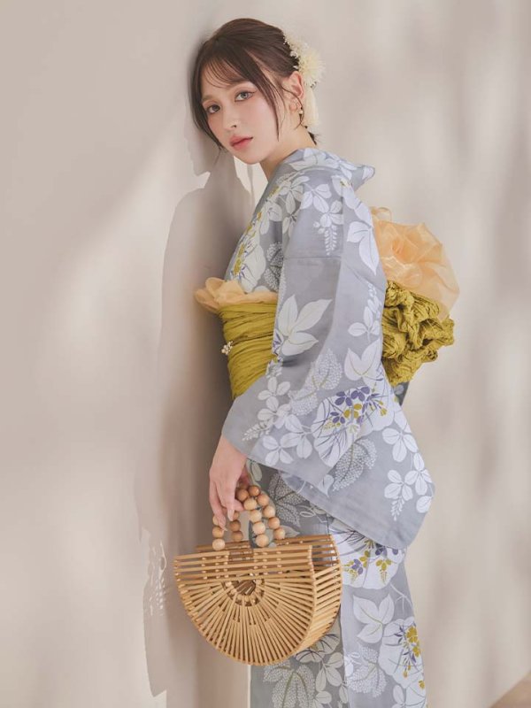 画像19: 【即日発送】グレー×フラワー浴衣  【浴衣３点セット 浴衣/帯/下駄】[OF04]