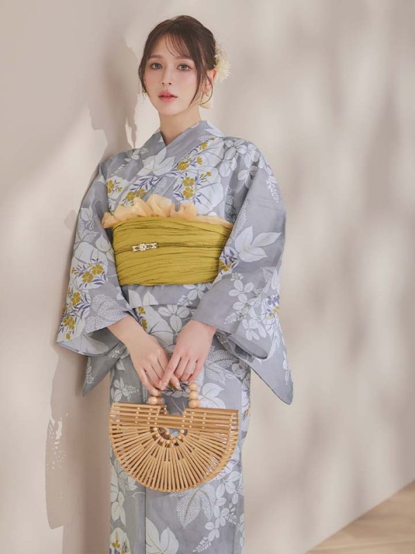 画像20: 【即日発送】グレー×フラワー浴衣  【浴衣３点セット 浴衣/帯/下駄】[OF04]