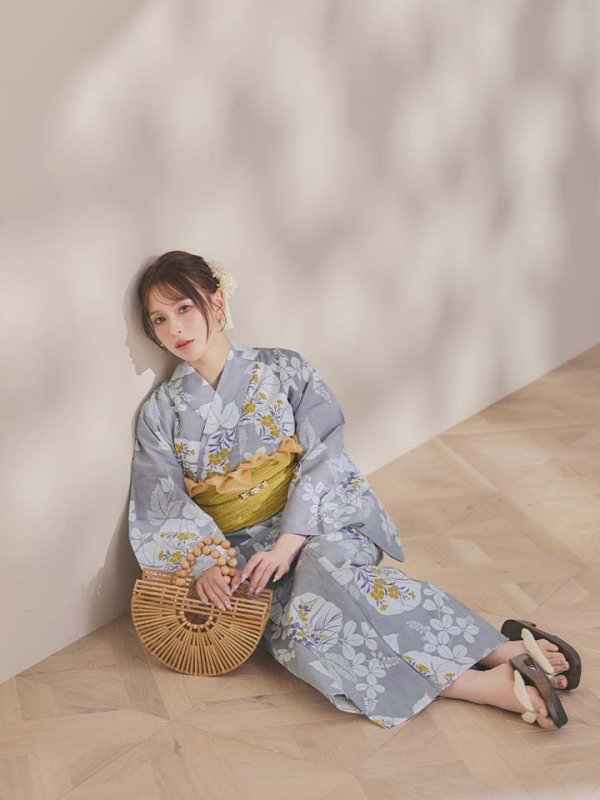 画像21: 【即日発送】グレー×フラワー浴衣  【浴衣３点セット 浴衣/帯/下駄】[OF04]