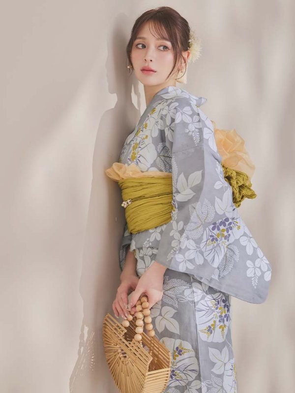 画像3: 【即日発送】グレー×フラワー浴衣  【浴衣３点セット 浴衣/帯/下駄】[OF04]