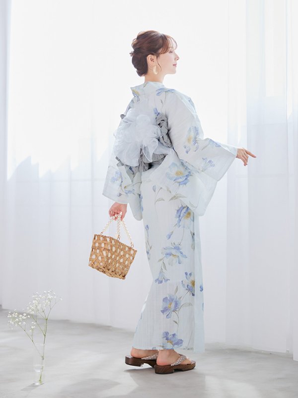 画像14: 【浴衣セール！】【即日発送】 ホワイト×アイシーフラワー浴衣  【浴衣３点セット 浴衣/帯/下駄】 [/YMT]
