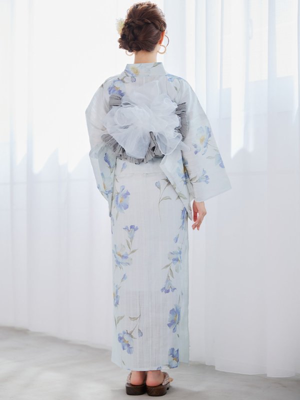 画像17: 【浴衣セール！】【即日発送】 ホワイト×アイシーフラワー浴衣  【浴衣３点セット 浴衣/帯/下駄】 [/YMT]