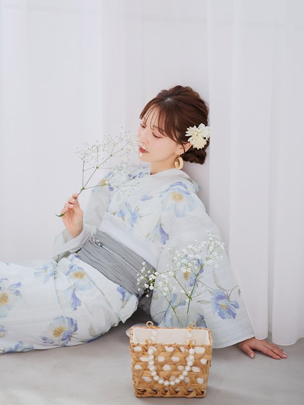 画像6: 【浴衣セール！】【即日発送】 ホワイト×アイシーフラワー浴衣  【浴衣３点セット 浴衣/帯/下駄】 [/YMT]