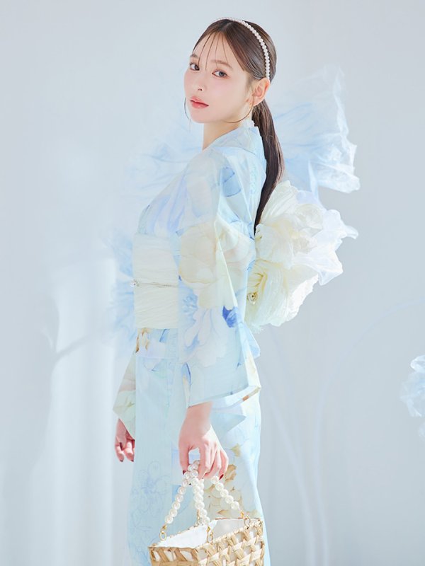 画像13: 【即日発送】ベビーブルー牡丹＆紫陽花浴衣  【浴衣３点セット 浴衣/帯/下駄】[YMT]