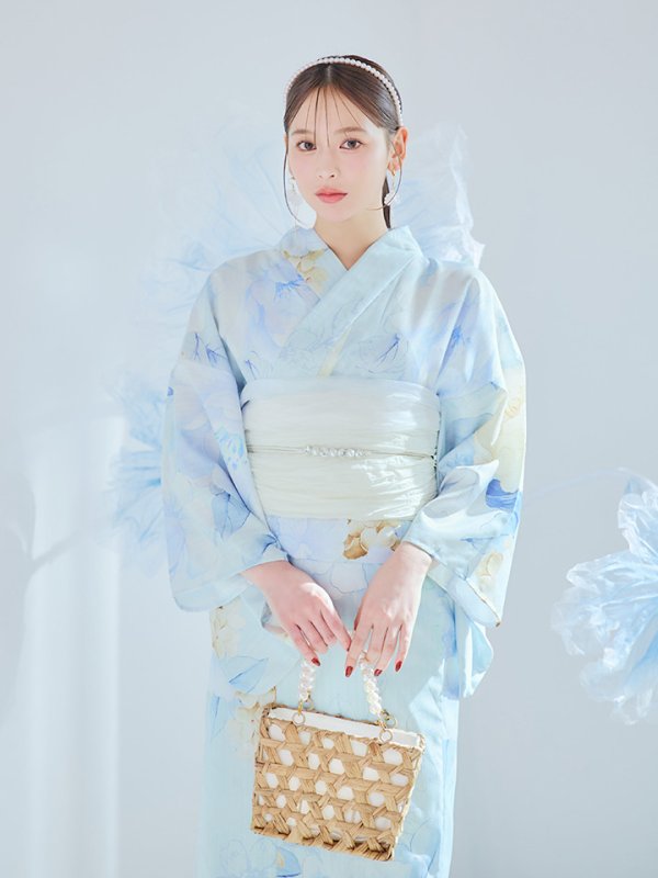 画像14: 【即日発送】ベビーブルー牡丹＆紫陽花浴衣  【浴衣３点セット 浴衣/帯/下駄】[YMT]