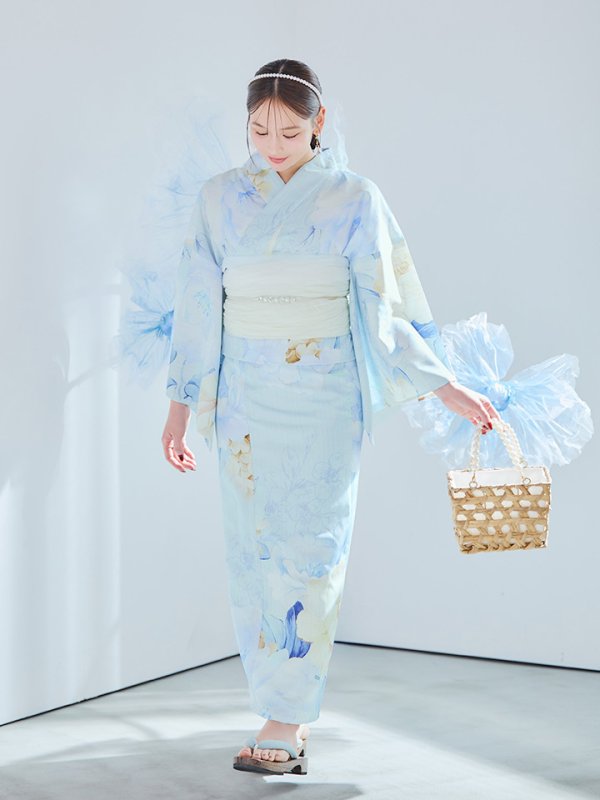 画像15: 【即日発送】ベビーブルー牡丹＆紫陽花浴衣  【浴衣３点セット 浴衣/帯/下駄】[YMT]