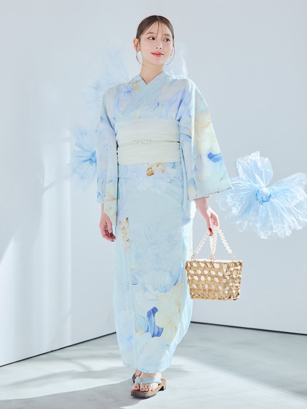 画像17: 【即日発送】ベビーブルー牡丹＆紫陽花浴衣  【浴衣３点セット 浴衣/帯/下駄】[YMT]