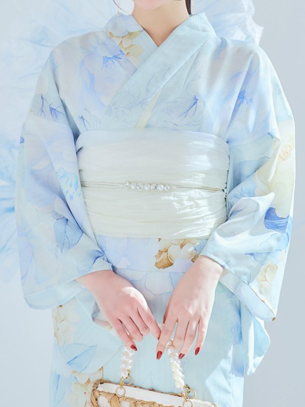 画像19: 【即日発送】ベビーブルー牡丹＆紫陽花浴衣  【浴衣３点セット 浴衣/帯/下駄】[YMT]