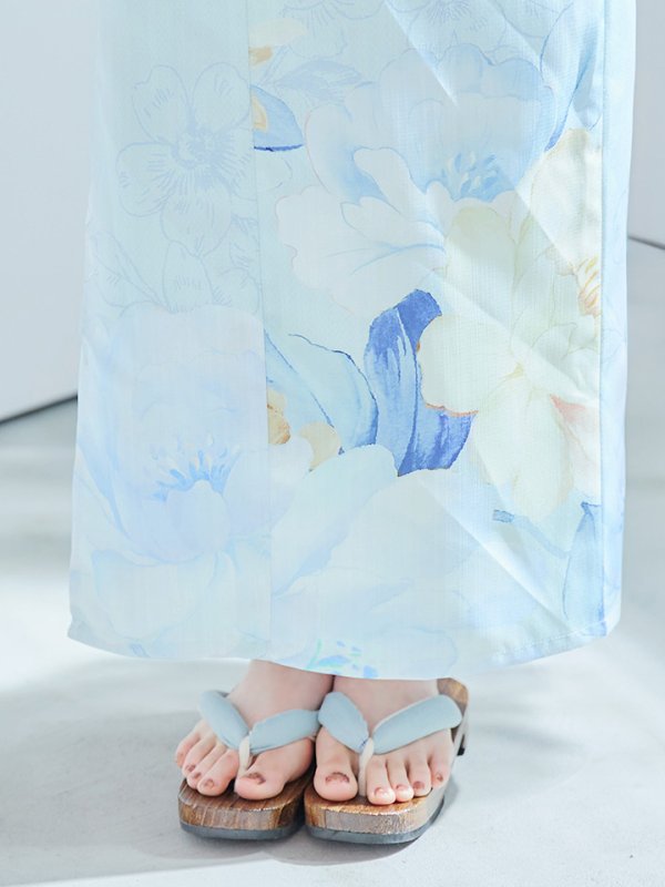 画像20: 【即日発送】ベビーブルー牡丹＆紫陽花浴衣  【浴衣３点セット 浴衣/帯/下駄】[YMT]