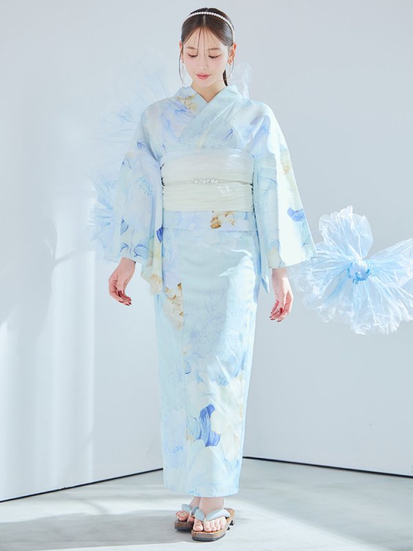 画像4: 【即日発送】ベビーブルー牡丹＆紫陽花浴衣  【浴衣３点セット 浴衣/帯/下駄】[YMT]