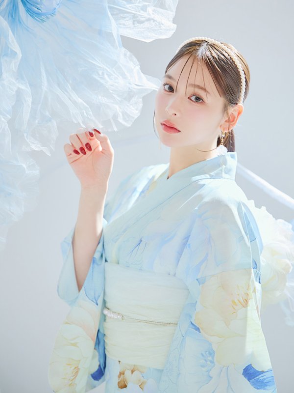 画像7: 【即日発送】ベビーブルー牡丹＆紫陽花浴衣  【浴衣３点セット 浴衣/帯/下駄】[YMT]