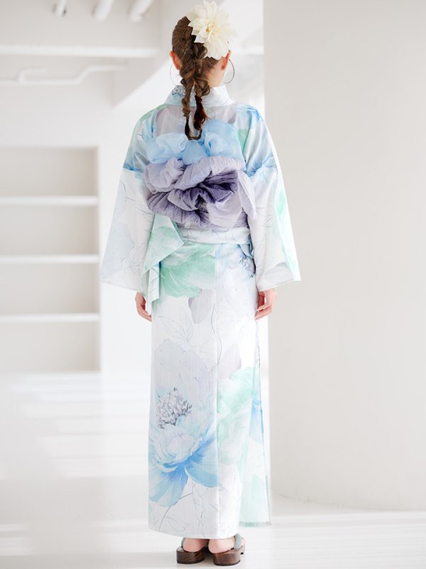 画像18: 【即日発送】【浴衣セール！】大柄アイシーミントフラワー浴衣  【浴衣３点セット 浴衣/帯/下駄】[YMT]