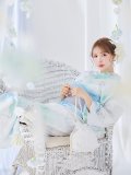 【予約 / 5月中旬発送予定】大柄アイシーミントフラワー浴衣 OBI-g-500-kj-8-GY / HIMO-900-yn-5-IV / HEKO-800-sb-10-LBL / YA-1082-kj-W / GETA-01-kj-2-BL/ [y/YMT]