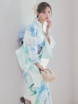 【即日発送】【浴衣セール！】大柄アイシーミントフラワー浴衣  【浴衣３点セット 浴衣/帯/下駄】[OF04]