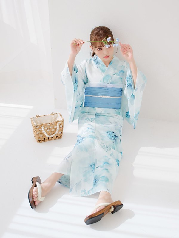 画像14: 【即日発送】ブルーグレイニュアンスフラワー浴衣  【浴衣３点セット 浴衣/帯/下駄】[YMT]
