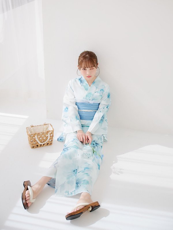 画像16: 【即日発送】ブルーグレイニュアンスフラワー浴衣  【浴衣３点セット 浴衣/帯/下駄】[YMT]