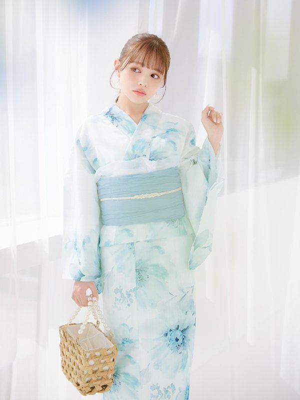 画像17: 【即日発送】ブルーグレイニュアンスフラワー浴衣  【浴衣３点セット 浴衣/帯/下駄】[YMT]
