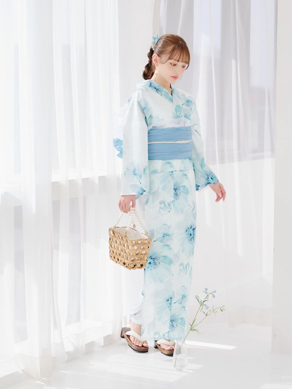 画像20: 【即日発送】ブルーグレイニュアンスフラワー浴衣  【浴衣３点セット 浴衣/帯/下駄】[YMT]