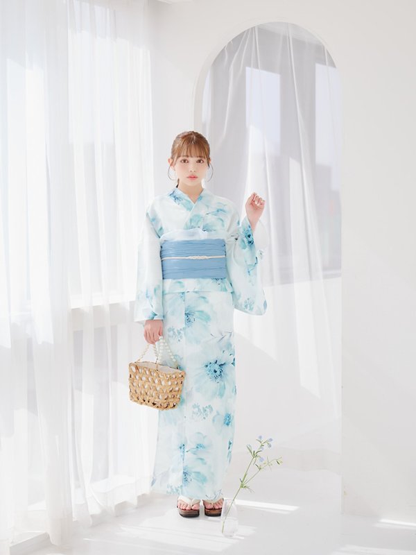 画像22: 【即日発送】ブルーグレイニュアンスフラワー浴衣  【浴衣３点セット 浴衣/帯/下駄】[YMT]