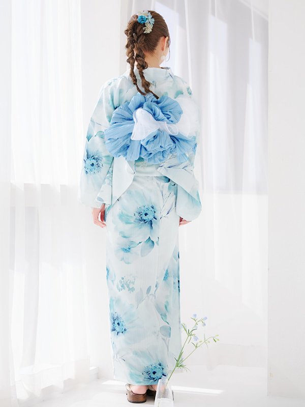 画像24: 【即日発送】ブルーグレイニュアンスフラワー浴衣  【浴衣３点セット 浴衣/帯/下駄】[YMT]