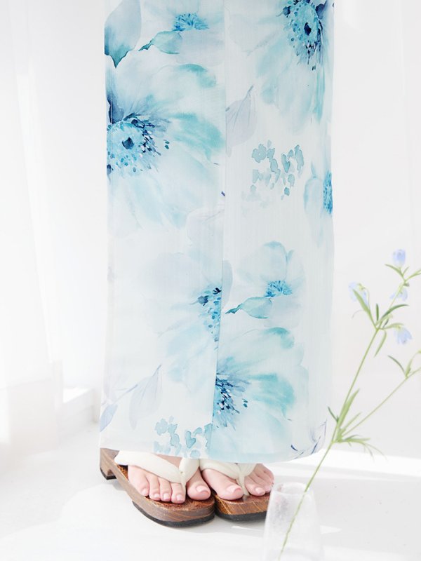 画像26: 【即日発送】ブルーグレイニュアンスフラワー浴衣  【浴衣３点セット 浴衣/帯/下駄】[YMT]