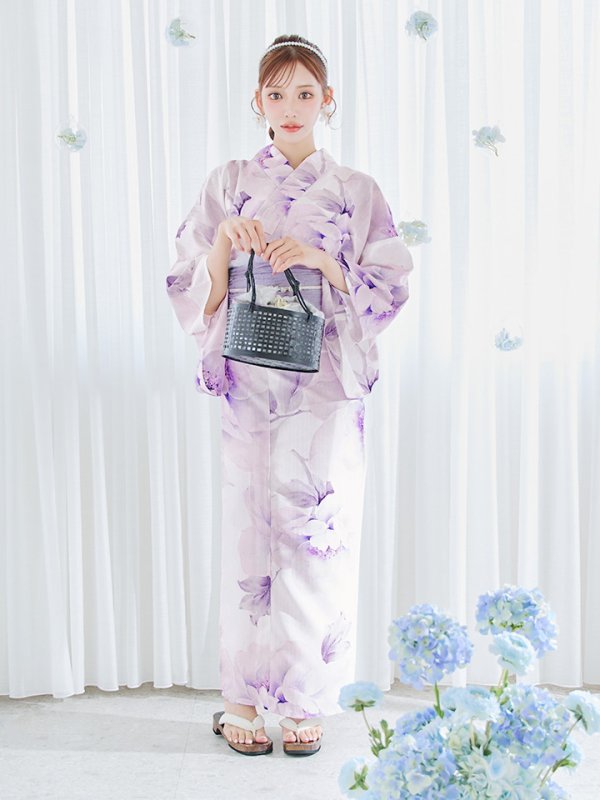 画像12: 【即日発送】ロイヤルモーブ牡丹浴衣  【浴衣３点セット 浴衣/帯/下駄】[OF04]