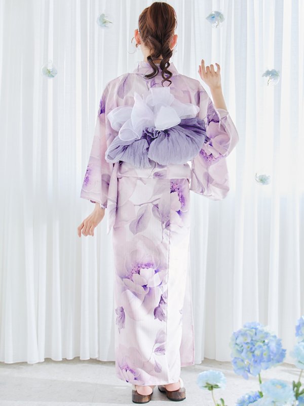 画像15: 【即日発送】ロイヤルモーブ牡丹浴衣  【浴衣３点セット 浴衣/帯/下駄】[OF04]