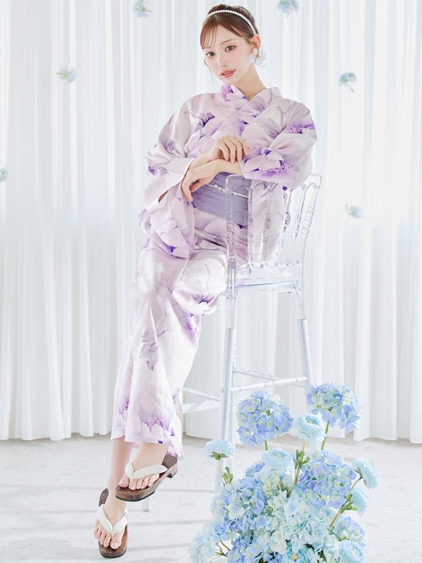 画像3: 【即日発送】ロイヤルモーブ牡丹浴衣  【浴衣３点セット 浴衣/帯/下駄】[OF04]