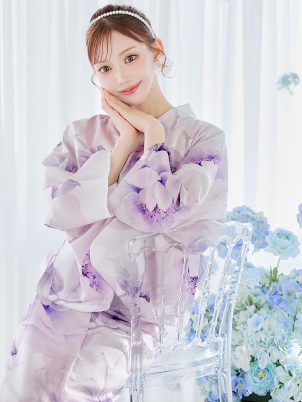 画像5: 【即日発送】ロイヤルモーブ牡丹浴衣  【浴衣３点セット 浴衣/帯/下駄】[OF04]