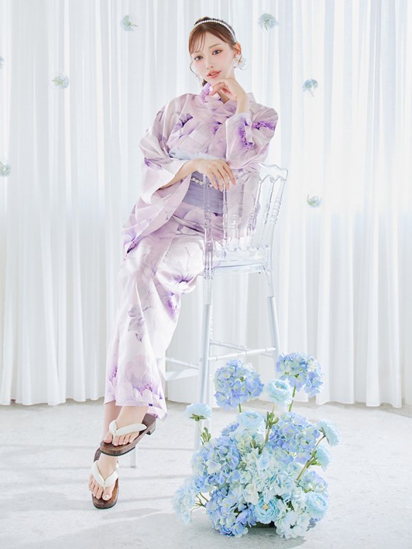 画像7: 【即日発送】ロイヤルモーブ牡丹浴衣  【浴衣３点セット 浴衣/帯/下駄】[OF04]