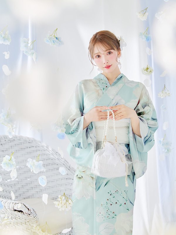画像10: 【即日発送】洋モダンミントグリーン浴衣  【浴衣３点セット 浴衣/帯/下駄】[OF04]