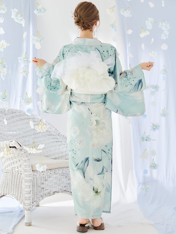 画像13: 【即日発送】洋モダンミントグリーン浴衣  【浴衣３点セット 浴衣/帯/下駄】[OF04]