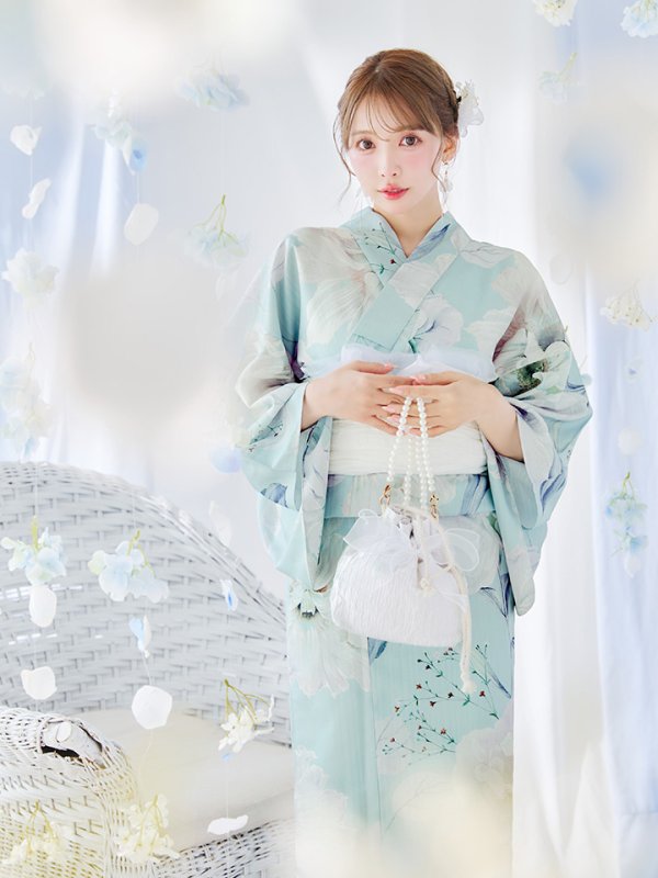 画像9: 【即日発送】洋モダンミントグリーン浴衣  【浴衣３点セット 浴衣/帯/下駄】[OF04]