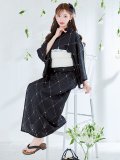 【即日発送】アーガイルビジュー浴衣  【浴衣３点セット 浴衣/帯/下駄】[OF04/HC03]