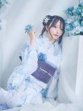 【即日発送】【浴衣セール！】水彩百合ナチュラルブルー浴衣【浴衣３点セット 浴衣/帯/下駄】[OF04]