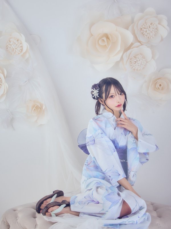 画像3: 【即日発送】【浴衣セール！】水彩百合ナチュラルブルー浴衣【浴衣３点セット 浴衣/帯/下駄】[YMT]