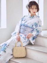 瑠璃色ビオラブーケ浴衣  【浴衣３点セット 浴衣/帯/下駄】[YMT]