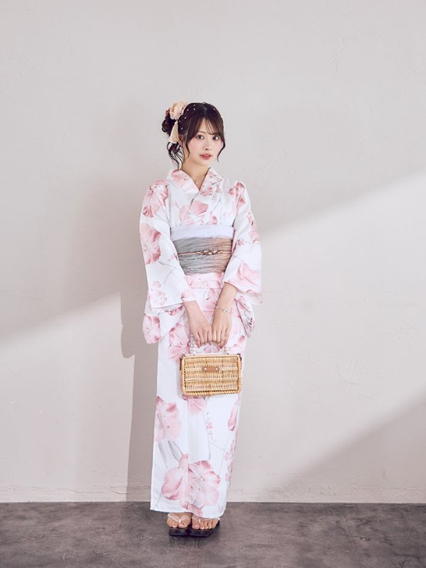 画像12: ニュアンスピンク水彩朝顔浴衣 【浴衣3点セット 浴衣/帯/下駄】[OF04]