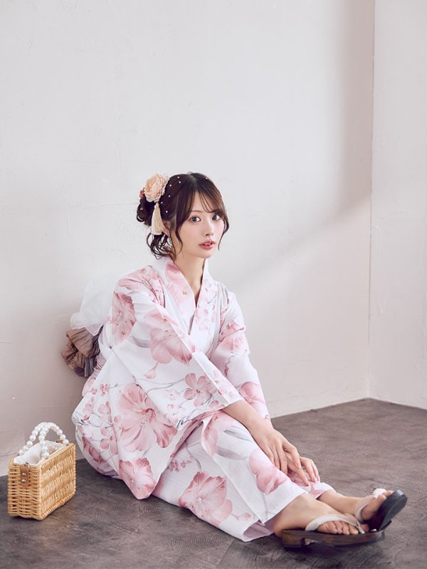 画像13: ニュアンスピンク水彩朝顔浴衣 【浴衣3点セット 浴衣/帯/下駄】[OF04]