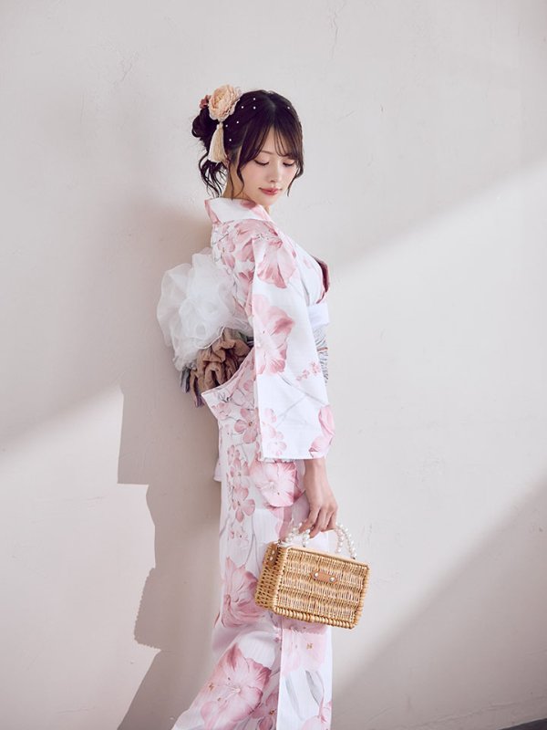 画像18: ニュアンスピンク水彩朝顔浴衣 【浴衣3点セット 浴衣/帯/下駄】[OF04]