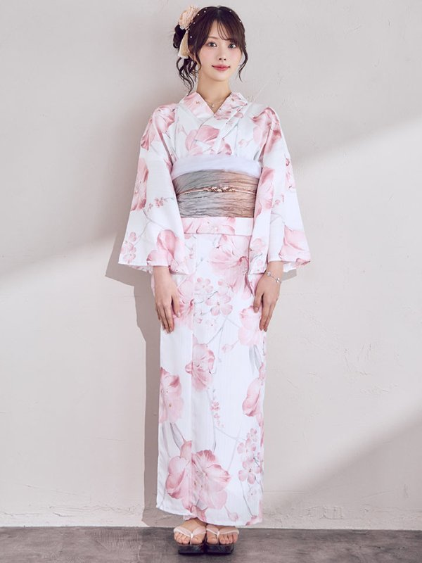 画像4: ニュアンスピンク水彩朝顔浴衣 【浴衣3点セット 浴衣/帯/下駄】[OF04]