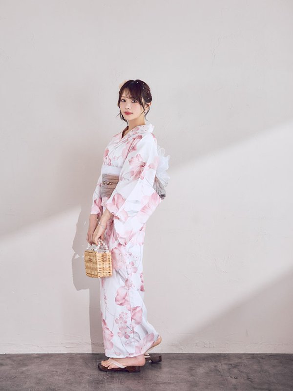 画像9: ニュアンスピンク水彩朝顔浴衣 【浴衣3点セット 浴衣/帯/下駄】[OF04]